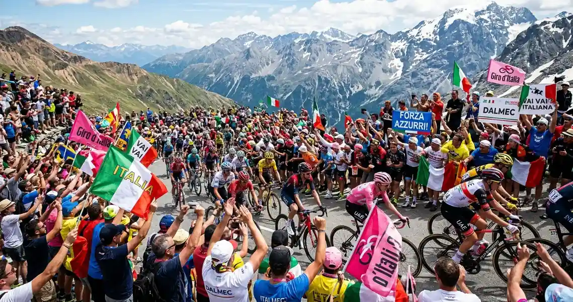 Folla di tifosi assiepata sui bordi di una salita durante il passaggio dei corridori del Tour de France