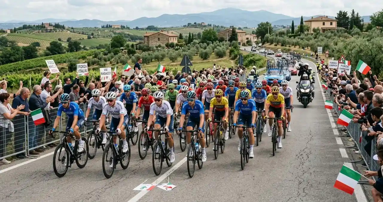 Gruppo di corridori del ciclismo su strada nel circuito UCI World Tour durante la stagione