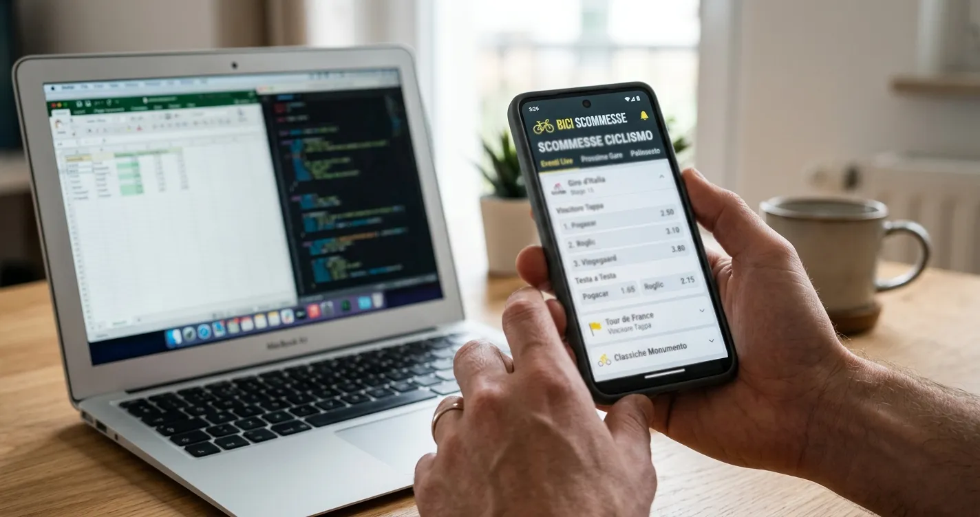 Scommettitore valuta i criteri di scelta di un bookmaker sull'app di scommesse sul ciclismo