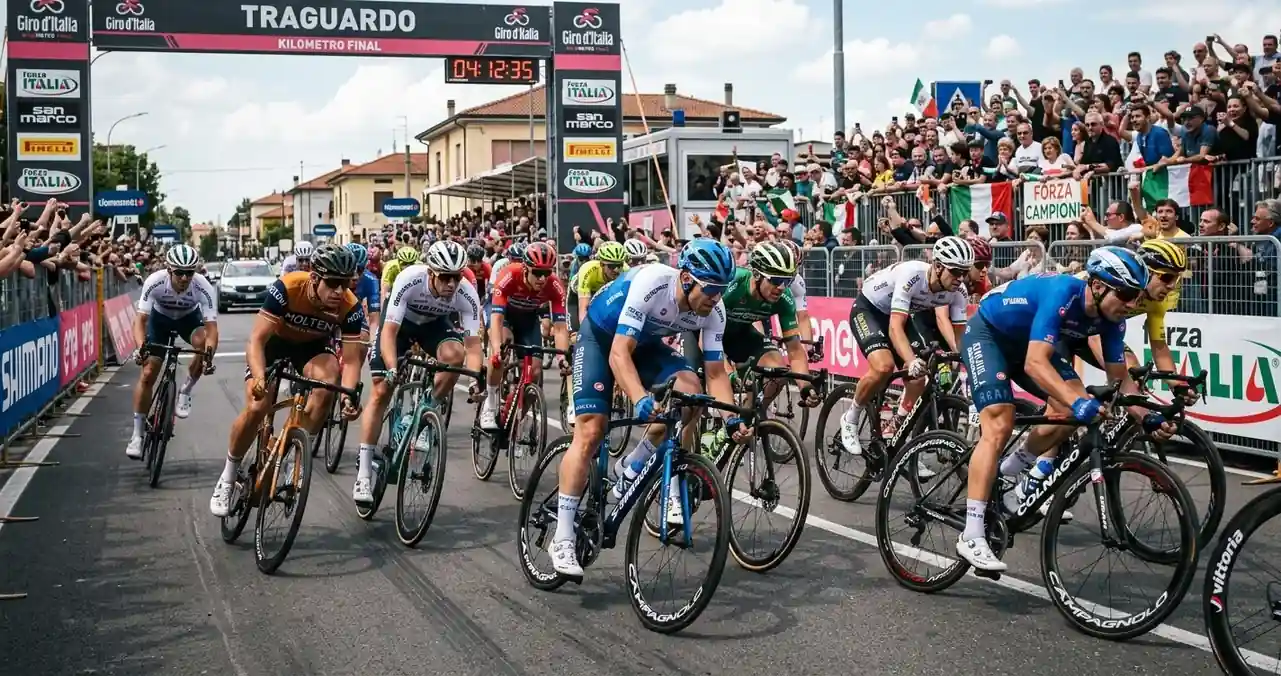 Due corridori di ciclismo affiancati in un confronto diretto durante una corsa su strada