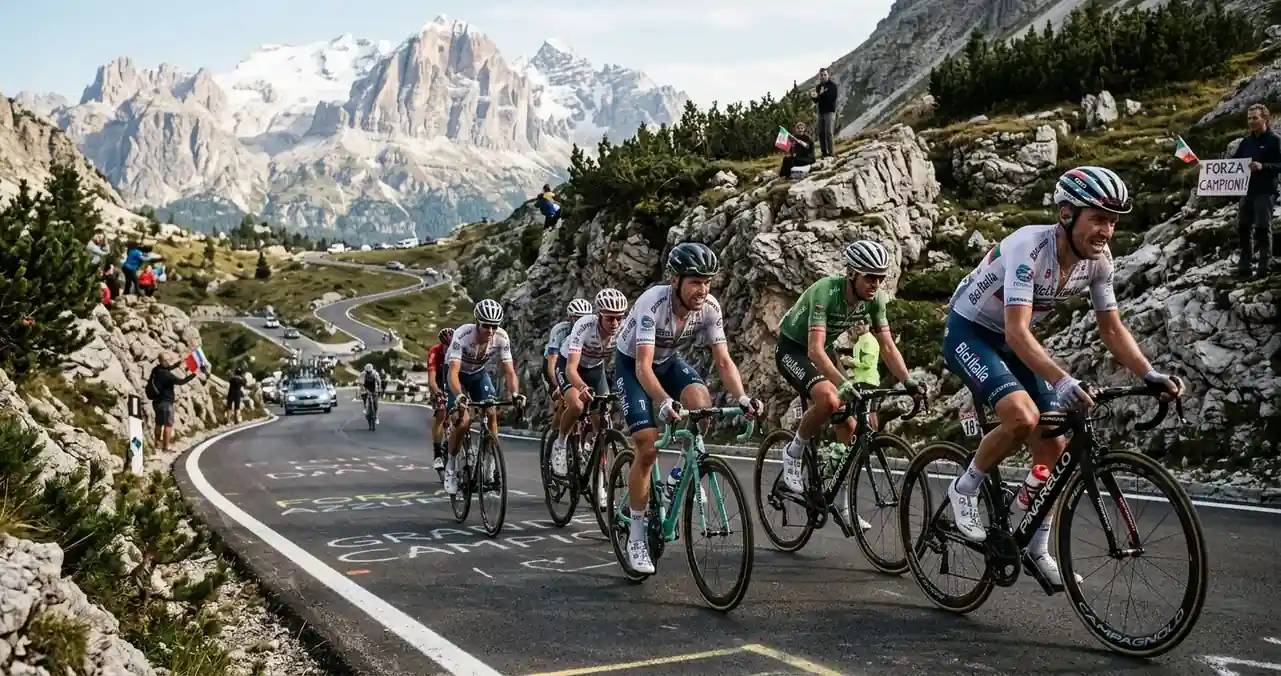 Gruppo di corridori affronta una tappa di montagna in un Grande Giro di tre settimane