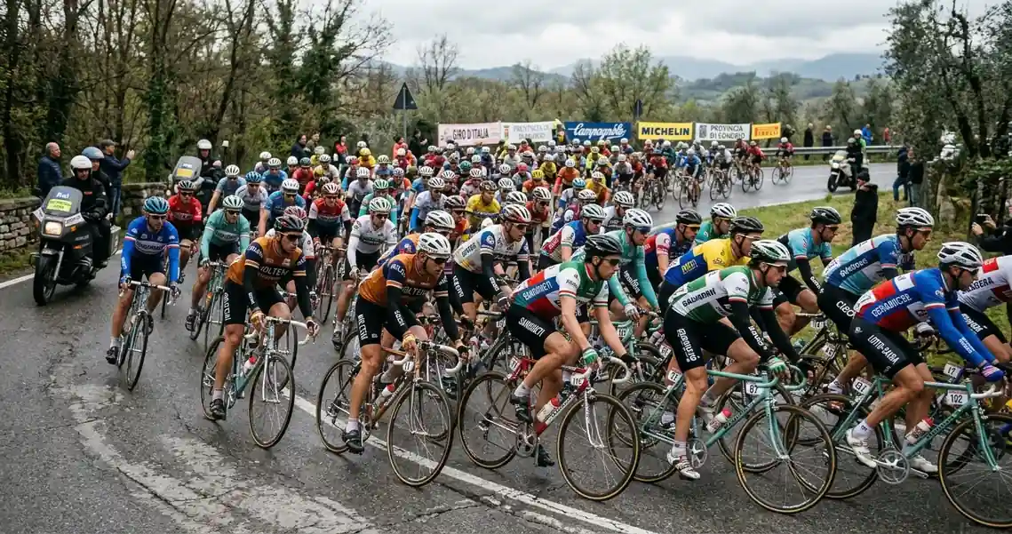 Gruppo numeroso di corridori in una corsa di ciclismo con molti esiti secondari su cui si può puntare