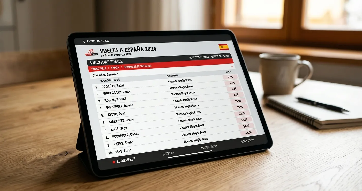 Schermo con il listino quote del vincente finale della Vuelta a España