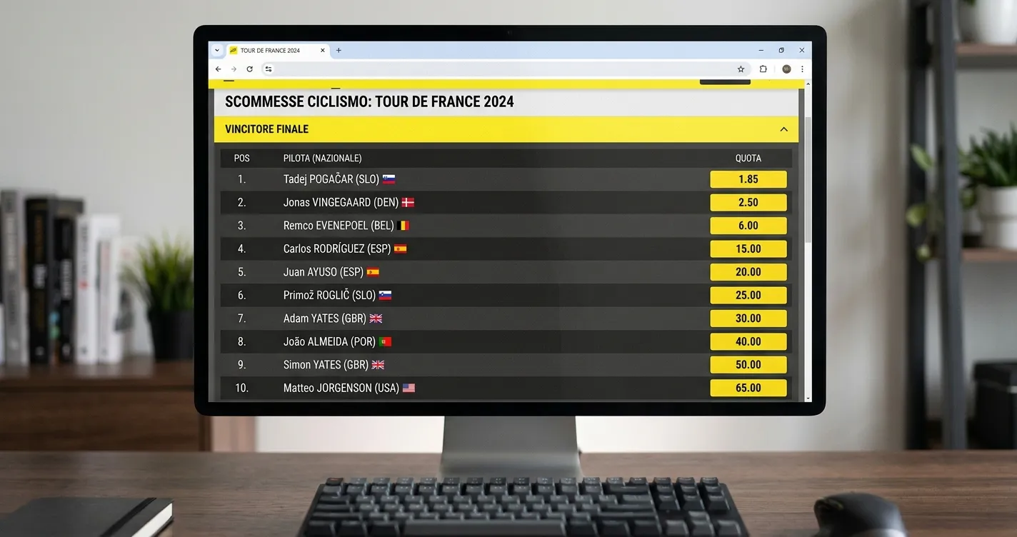 Listino quote del vincente del Tour de France con i favoriti in maglia gialla