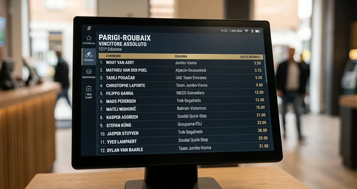 Listino quote del vincente della Parigi-Roubaix su uno schermo di scommesse