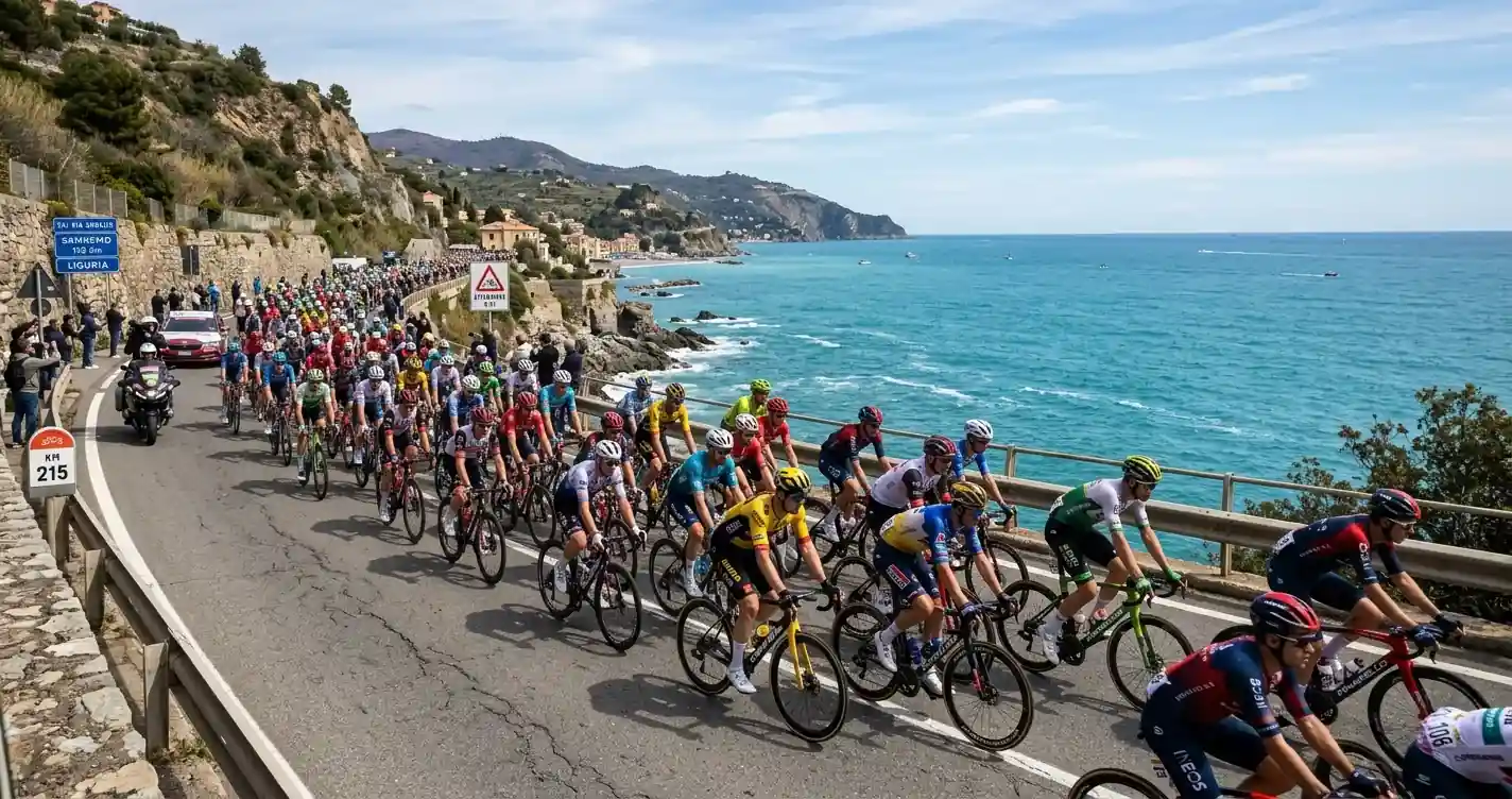 Il gruppo della Milano-Sanremo affronta i lunghi chilometri lungo la costa ligure