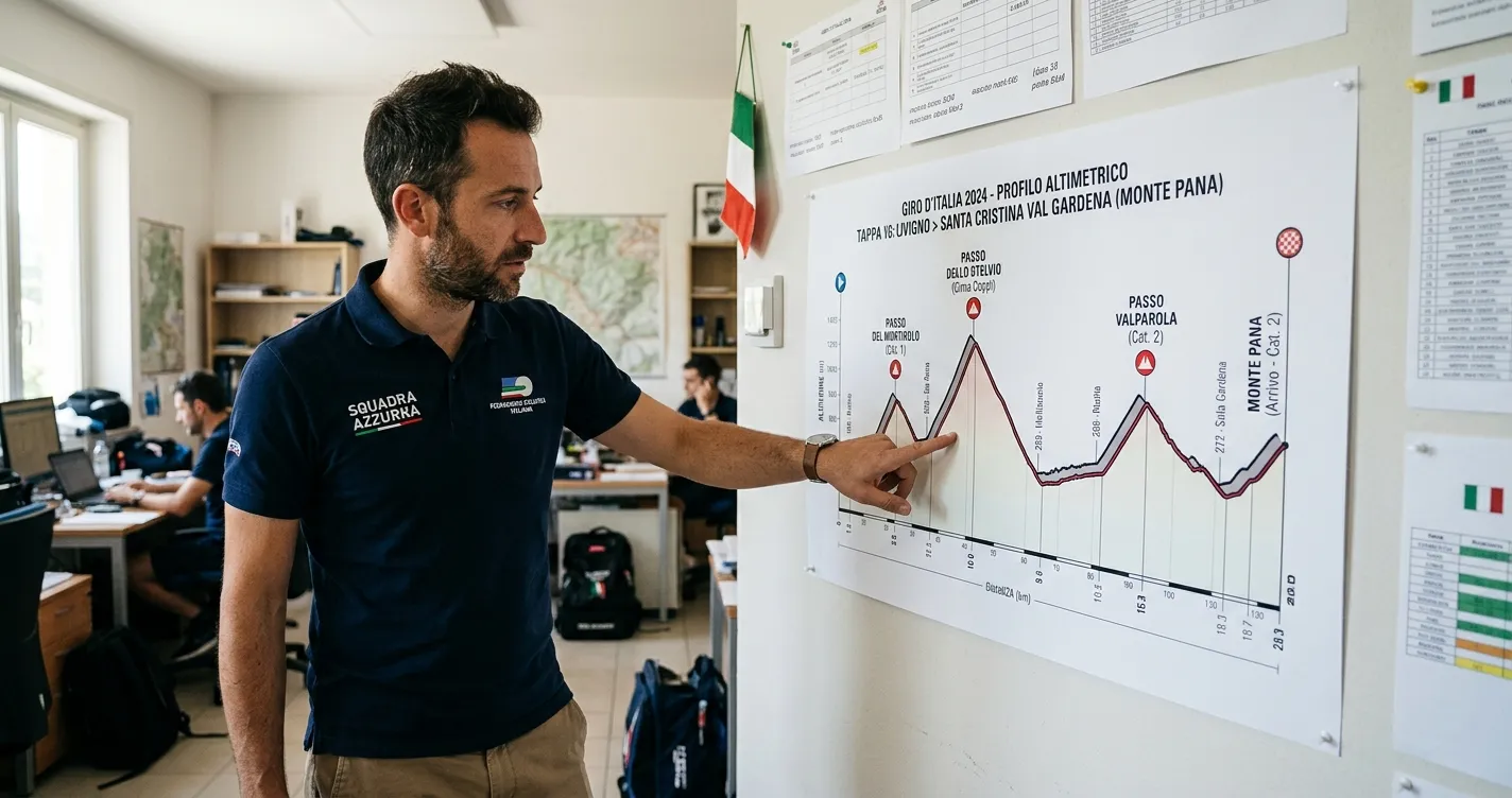 Analista studia il profilo altimetrico di una tappa per valutare il valore di una quota