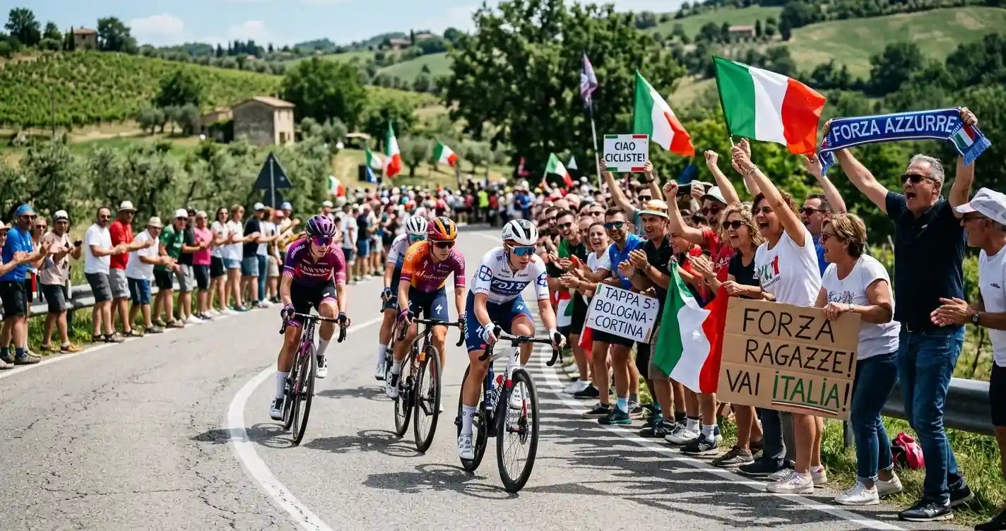Pubblico numeroso a bordo strada durante una tappa del Tour de France Femmes di ciclismo
